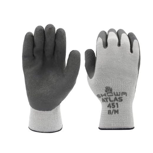 SHOWA Atlas 451M-08 Palm Coating Natural Rubber Glove, 10-Gauge Insulated Seamless Knitted Liner, General Purpose Work, Medium (Pack of 12 Pairs),Gray