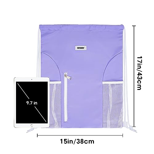 Image of WANDF Drawstring Backpack Sports Gym Sackpack with Mesh Pockets Water Resistant String Bag for Women Men (Purple)