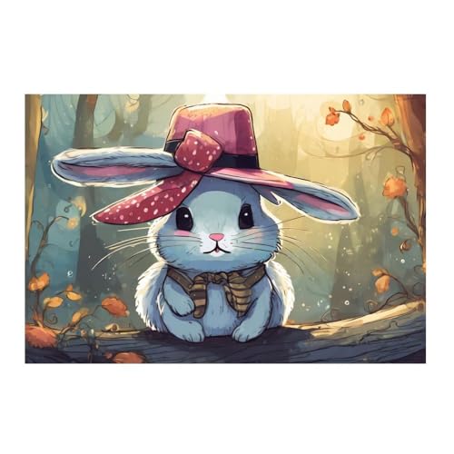 Poster lapin avec beau chapeau impression carree 50 x 50 cm de qualite