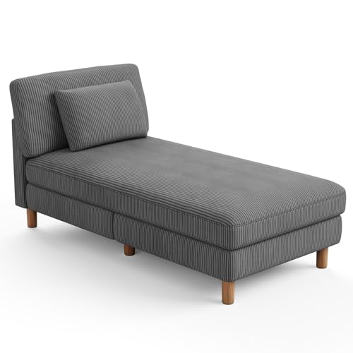 Vesgantti Cord Chaise Lounge Sofa, gepolstertes schlafsessel mit Kissen, Schlafsofa perfekt für Wohnzimmer, Schlafzimmer, Büro, Kleiner Raum, werkzeuglose Montage, 158 * 83 * 84cm