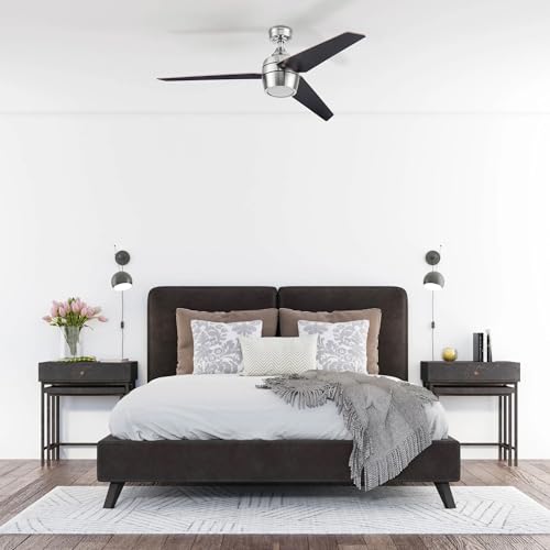 Honeywell Ceiling Fans Eamon Modern 52 Inch Ceiling Fan with Light, Remote Control Fan, LED Indoor Fan with 3 Blades, Brown Maple and Black Blade Finish Options, Brushed Nickel (50604-01) - image 7