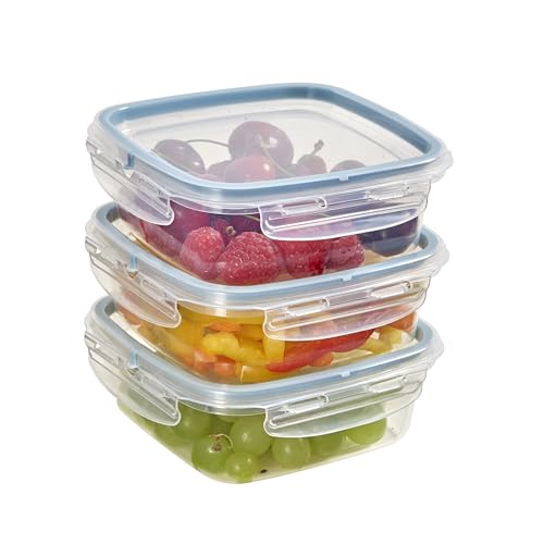 Snips SnipsLock Square Food Storage Containers 0.50 L, Set of 3, Airtight Leakproof Fridge & Freezer Food Containers