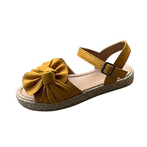 Fullwei Women Comfy Open Toe Platform Sandals Ladies Casual Cute Bowknot Espadrilles Orthotic Ankle Strap Dressy Walking Beach Sandals Shoe (Yellow, 9)