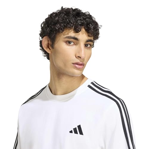 adidas Homme Essentials 3-Stripes Single Jersey Left Chest Nded Shirt, White/Black, XL
