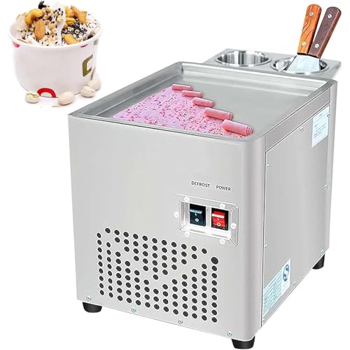 Rolled Ice Cream Machine, Commercial Stainless Steel Maker with Compressor and 2 Scrapers for Making Ice Cream and Yogurt