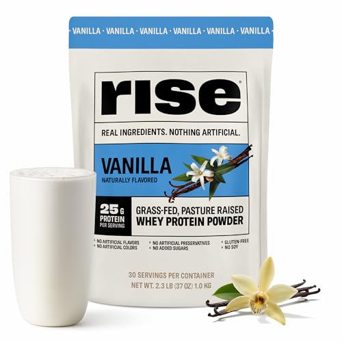 Rise Grass-Fed Whey Protein Powder - Vanilla | 25g Protein No Artificial Flavors, Colors, or Preservatives - Sugar Free, Gluten-Free, Soy Free (2.3 lbs)