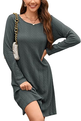 STYLEWORD Strickkleid Damen Kleid Langarm Herbstkleid Pulloverkleid Elegant Herbst Winterkleid Tunika Umstandskleid(Dunkelgrau,XL)