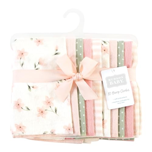 Image of Hudson Baby Unisex Baby Cotton Poly Flannel Burp Cloths, Pink Dainty Floral 10 Pack, One Size