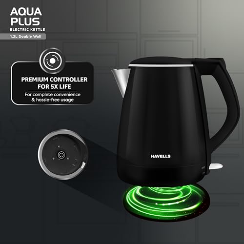 Aqua Plus Electric Kettle 1.2 Litre, 1250 Watt | 304 Stainless Steel Inner Body | Cool Touch Body | Auto Shut-Off |Wider Mouth|2 Years Door Step Warranty by Havells (Black) — photo 3