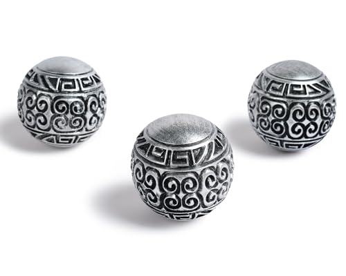 Artconal Feng Shui Orbs Ball for Bowls (Set of 3) Antique Silver Accent Resin 3 inch Decorative Sphere Balls for Bowl Fillers Home Living Room Decoration