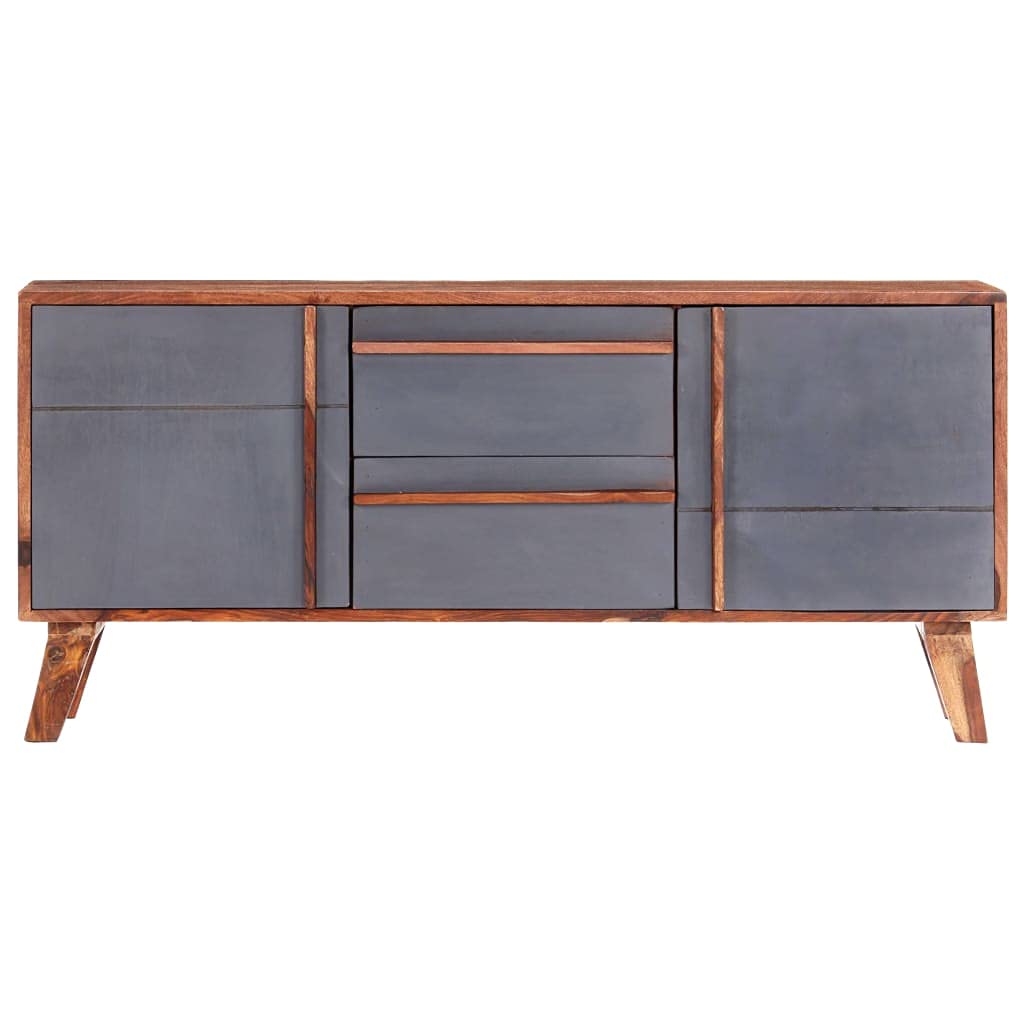 Buffet Gris en Bois Massif 120x30x55 cm avec 2 tiroirs 4 étagères 2 Portes Rangement Pratique pour Cuisine Salle à Manger Bar café Style Rustique