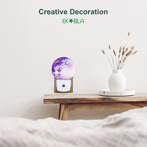 Image of EKOBLA Butterfly Floral Night Light, Bouquet of White and Purple Roses Night Lights Plug Into Wall with Dusk to Dawn Light Sensors, Warm Nightlights for for Girls Women