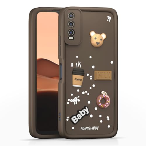 Image of Outlouders Back Cover for Vivo Y12s / Y20 / Y20i / Y20G | Cute Fun Cartoon 3D Bear Silicone | Full Body Protection Bumper Case (Brown)