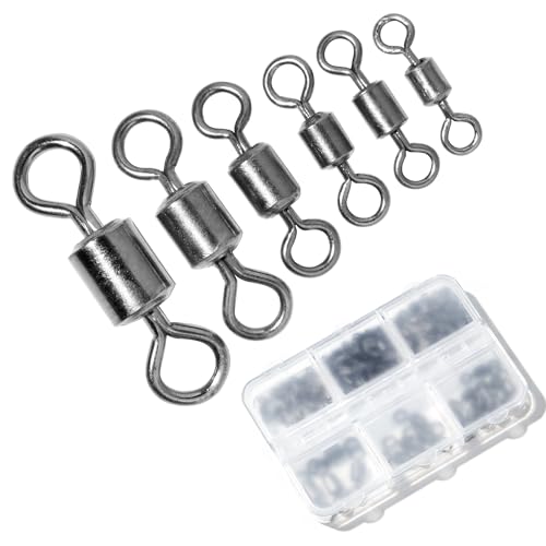 Scaups 100PCS Fishing Swivels, 6 Sizes Barrel Snap Swivel Fishing Tackle for Quick Linking of Lures