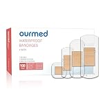 Ourmed Waterproof Plasters - Holds up to 48 Hours, Clear Adhesive Plasters Stays on Skin in The Bath, Shower or Pool, First-Aid Wound Care, Fingers, Knees and Heels, 100 Count