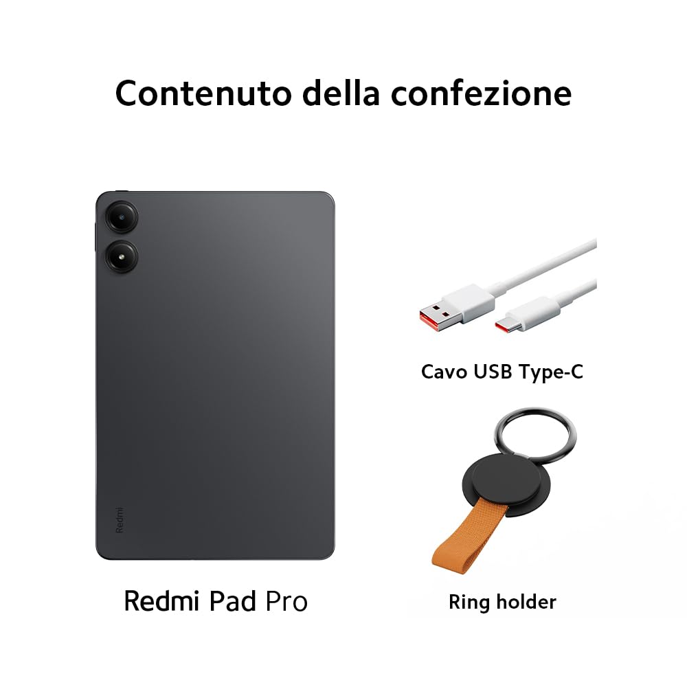 Xiaomi Redmi Pad Pro (Tablet) Con Anello, 2.4GHz Display 12.1", Batteria da 10.000 mAh, Ricarica rapida 33W, 8GB RAM-256GB ROM, Nero
