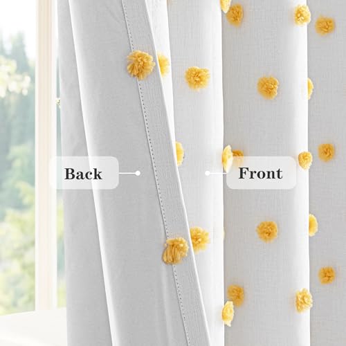 Image of MEETSKY Blackout Curtains for Kids Bedroom,Yellow Pom Pom Curtain 50x95 in