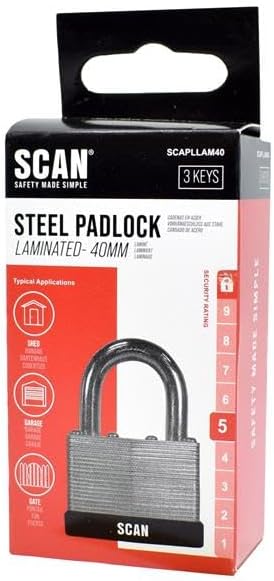 SCAN SCAPLLAM40KA Steel Padlock, Silver