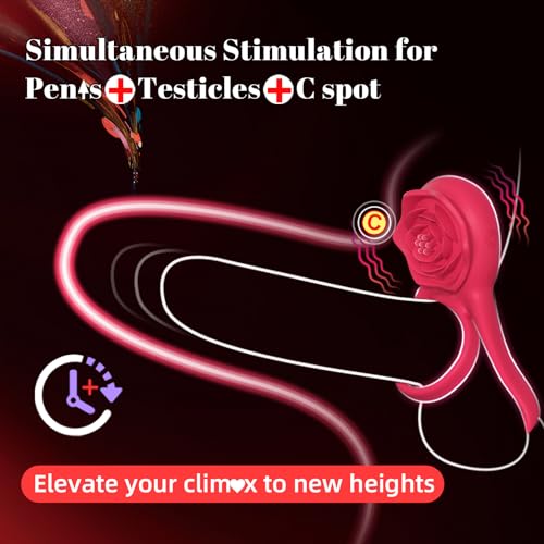 Vibrating Cock Ring with Rose Clitoral Stimulator, Pleasure Penis Ring Vibrator Couples Adult Sex Toys for Men Women, 7 Vibrations Male Couple Sex Toy by MOVGANI - Image 2