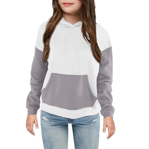 Girls Lightweight Hoodies Color Block Long Sleeve Pullover Tops with Pocket Loose Sweatshirt for 4-14 Years2