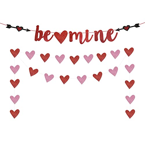 Image of FestikoBe Mine Banner, Red Pink Glittery Valentine's Day Decorations, Valentine's Day Banner, Heart Garland Banner,Valentine's Day Photo Prop,Engagment Anniversary Bachelorette Party Home Decorations