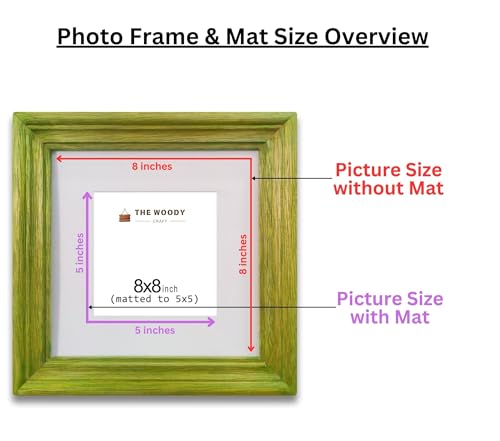 Image of 5 x 5 inch Wooden Photo Frame with Mat, Green Photo Frame 5 x 5 inch with Mat or 8 x 8 inch without Mat for Wall Decoration, Best Wooden Photo Frame for Posters and Photos