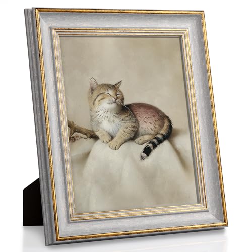 Sapowerntus Vintage 8x10 Picture Frame Gold Line Grey Distressed Photo Frames Set Antique Gray Wall Hanging Tabletop Display Home Decor Retro Shabby Chic Elegant Family Unique Gift