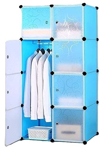 Styleys Plastic Shoe Rack with Cover for Home/Office Cube Organizer Wardrobe Black (8 Cube Blue)-image-31