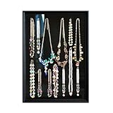 Weifmhdm Jewelry Display Box with Tempered Glass Front - Wall Mounted Necklace Organizer with Sliding Door, Black Velvet Interior