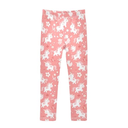 KLL Seamless Pink Unicorns Pattern Illustration Girls Cotton Leggings Stretch High Waisted Leg Yoga Pants Sports