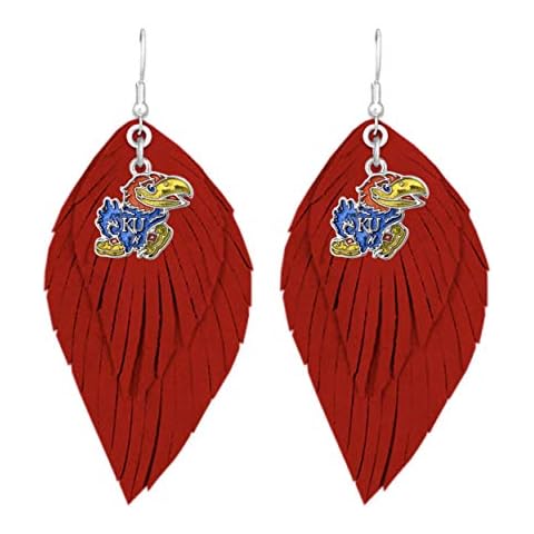 Kansas Red Blue Boho Leather Feather Hook Earrings Jewelry Gift KU Y Cover
