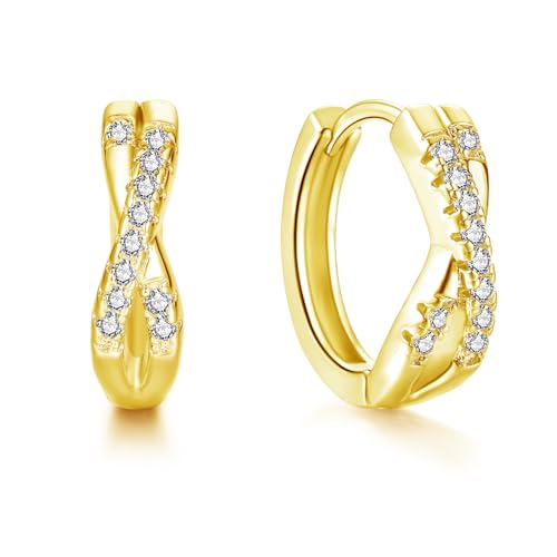 Cangall Pendientes de aro de plata para mujer, aretes de aro trenzados de plata de ley 925 con circonita cúbica 5A, hipoalergénicos, ligeros, circonita cúbica, aretes pequeños para cartílago para