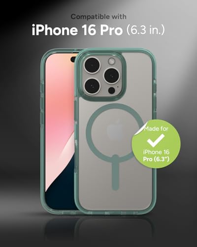 Image of ZAGG Santa Cruz Snap Case for iPhone 16 Pro - MagSafe Compatible, 13ft Military-Grade Drop Protection, Graphene Reinforced, Lightweight, 70% Recycled Content, Clear with Color Accents, Green