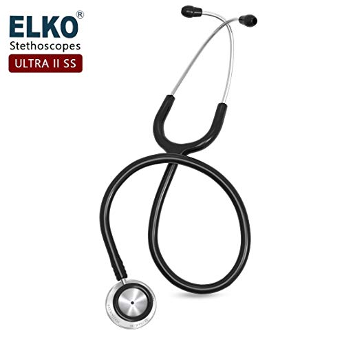 Image of ELKO EL-140 ULTRA II SS Stainless Steel Acoustic Stethoscope | For Doctors, Medical Students & Healthcare Professionals | Dual Head Chestpiece | 5.5mm Brass Pipe Frame | U-Shaped PVC Tubing (Black)