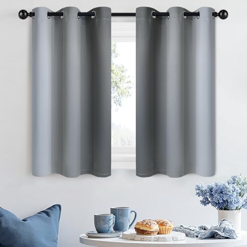 Image of SimpleHome Ombre Grey to Grey White Curtains for Living Room 42Wx36L | Room Darkening Curtains for Bedroom,Gradient Light Blocking Curtain,Thermal Insulated Grommet Window Drapes,2 Panels,36 Inch