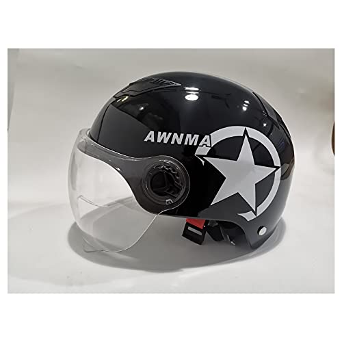 Erwachsene Motorrad Halbschalenhelm Motorrad Jethelm Für Kinder Jugend Männer Frauen Roller Sommer Unisex Vintage Jethelm DOT/ECE Zugelassen Mit Sonnenblende (55-62Cm),Schwarz