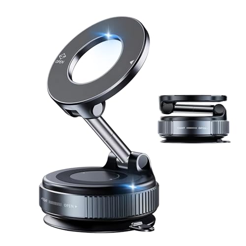 Image of 360 Vacuum Suction Cup Magnetic Car Phone Holder [ 96+LBS Suction & 2800gf Magnetic ], Foldable Portable Magnetic Phone Holder for Your Car, Car Phone Mount for iPhone 16 /15 /14 /13 /12 Series
