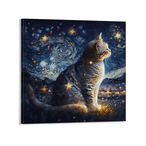 壁アート 水彩 星空 猫柄 ネコ 木枠付き 装飾画 壁画 木枠付き 木枠セット ポスター絵画 壁掛けポスター アート アートパネル インテリア絵画 モダンアート パネル絵 モダン絵画 玄関に飾る キャンバス絵画 部屋飾り 壁掛け キャンバスアート インテリ