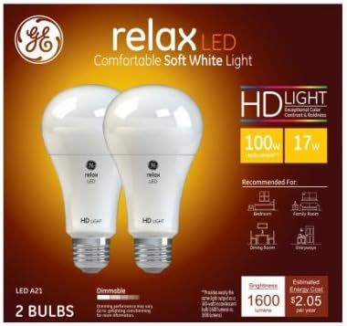 G E LIGHTING 96709 Relax Heavy Duty LED Light Bulbs, Soft White, 1600 Lumens, 17-Watt, 2-Pk. - Quantity 4