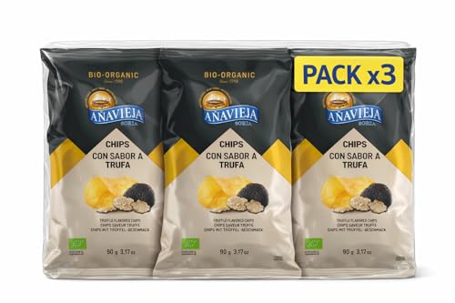Pack 3x Patatas Fritas con Trufa Negra Melanosporum Añavieja Bio 90 g | 3 Bolsas de 90 g (Total 270 g) | Patatas Chips Ecológicas con Trufa Negra