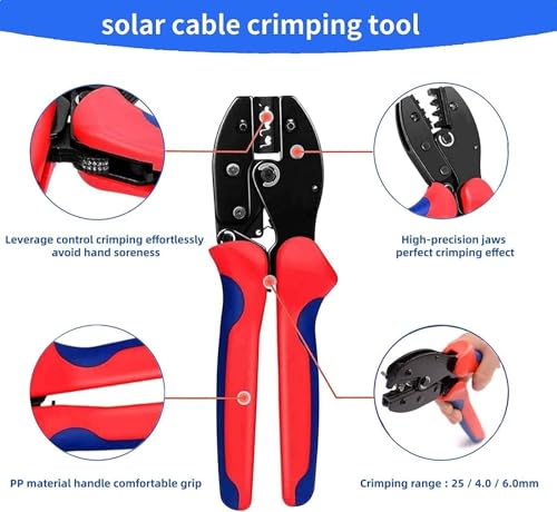 QeeHeng Solar Crimping Tools Kit,Solar Cable Connector,1 Solar Crimper,8 Inch Self-Adjusting Wire Stripper,10 Pair Solar Panel Connectors,1 Tools Bag - Image 3