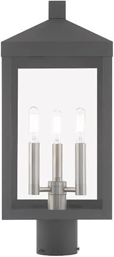 Miniatura 3 de Livex Iluminación 3 luces de latón antiguo al aire libre poste superior linterna