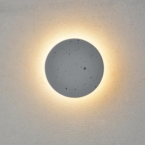 Image of DUHU Led Wall Sconce Round,Grey Cement Wall Lamp Hardwired,Minimalist Wall Mount Light with Sleek Finish Design,Modern Indoor Sconces Lighting for Bedroom,Living Room,Hallway,12w 3000k,Warm White