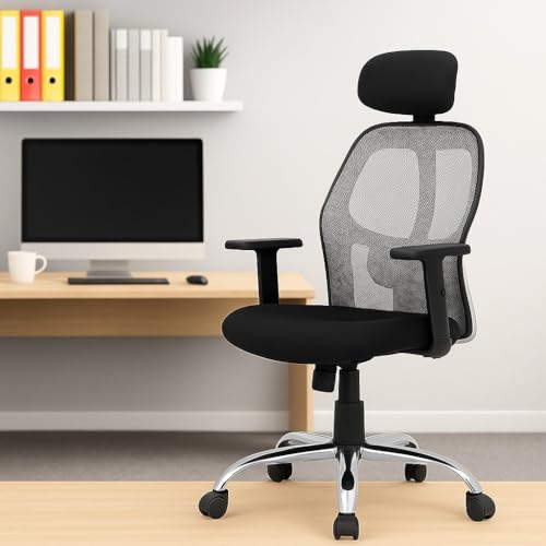 Image of Lakdi The Furniture Ergonomic High Back Office Chair with Adjustable Height, Mesh Back, Lumbar Support, Armrest & Tilt Lock - Comfortable Swivel & ExecutiveChair for Home & Office Work- SSL-884