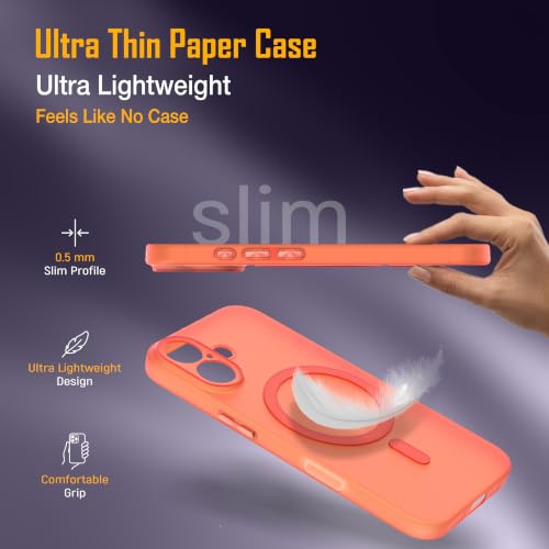 Image of ZAP CASE Paper Thin Case for iPhone 17 | Ultra-Slim 0.5 mm Back Cover | Metal Buttons | Lightweight | Matte Finish | Anti-Fingerprint | Scratch Resistant | Camera Protection | Magsafe | Orange