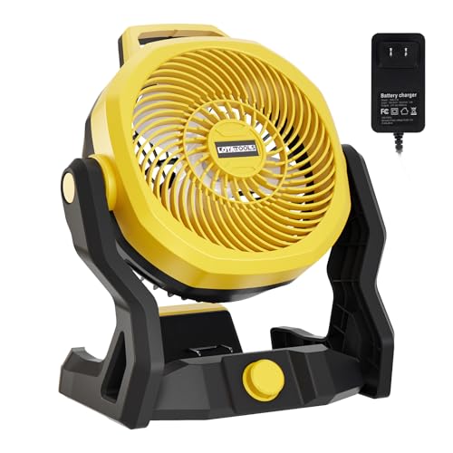 14" Quiet Table Fan, 650 CFM, 180° Tilt, Powered by Dewalt 20V MAX or Adapter