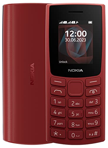 Nokia 105 2G Feature Phone with long-lasting battery, 12 hours of talk-time, wireless FM radio, large display, and tactile keyboard, Dual Sim - Red