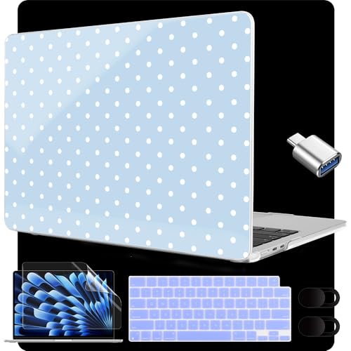 Image of MEEgoodo for M5 /M4 /M3 /M2 MacBook Air 15 inch Case 2026 2025 2024 2023, Case Fit Model (A3448 /A3241 /A3114 /A2941) for MacBook Air 15.3 inch, Blue & White Polka Dots