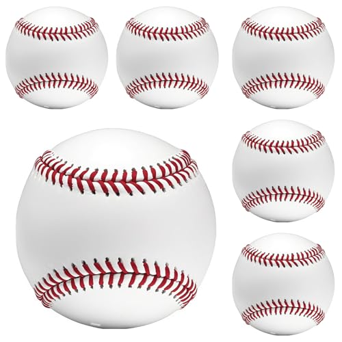 OMYOPY 6 Pack Blank Hard Baseballs Solid Cork Core 9 Inch Baseball Balls Unmarked Autographs Baseball for League Play Pitching Hitting Batting Fielding Autograph Gifts