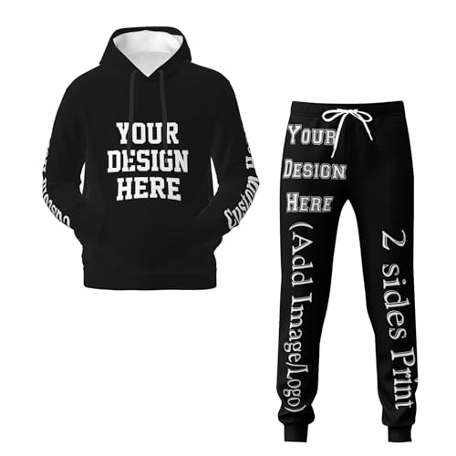 Generic Unisex Adult Custom Hoodie & Sweatpants - Black, Medium - Personalized - Tracksuit